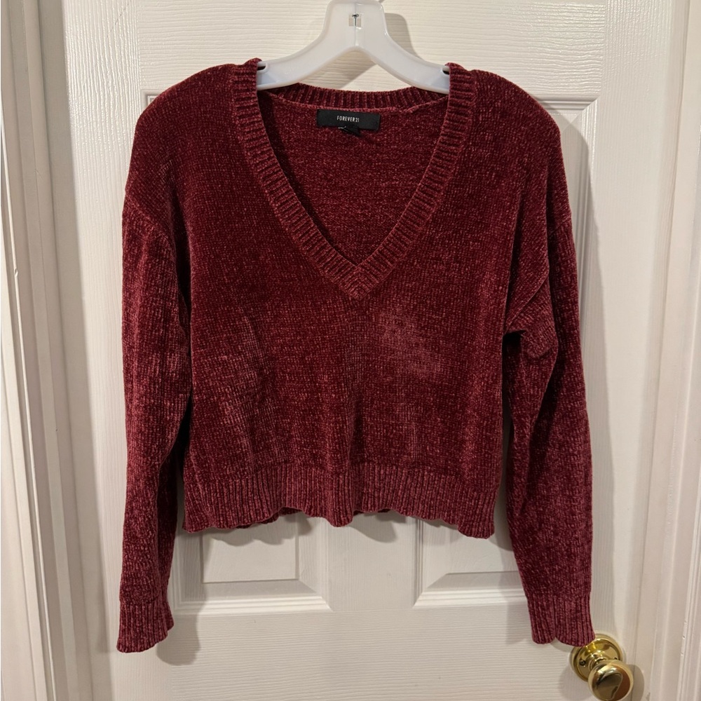 Forever 21 Burgundy Red V-Neck Sweater